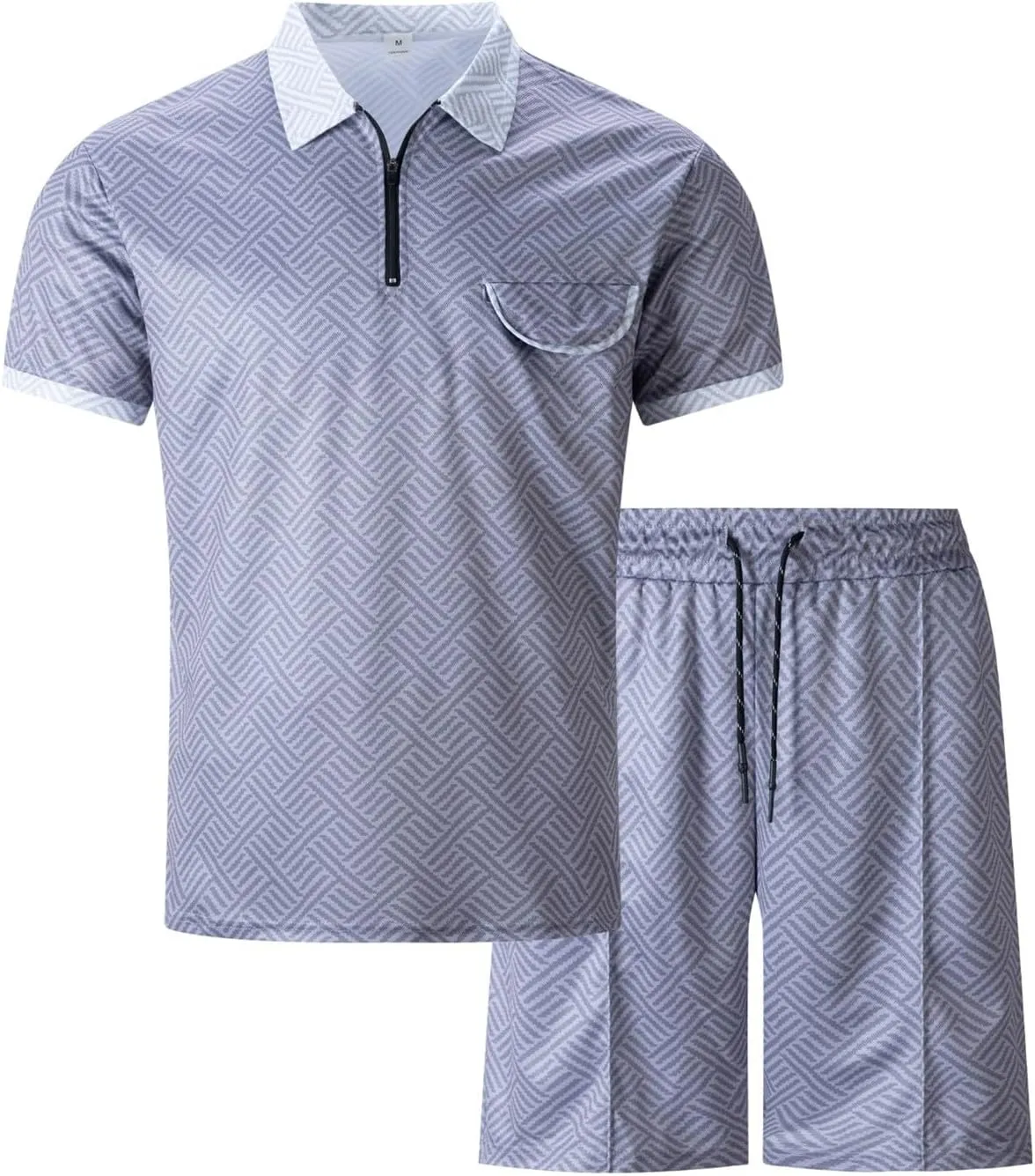 Men's Shirt Short Sets Big and Tall Summer Beach Lapel Neck T-Shirts Shorts Set with Pockets Comfort Sport Suit