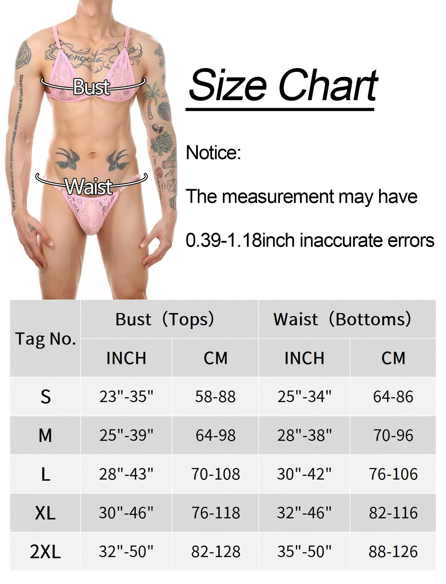Men's Sissy Lace Bra Top and Thong Panties Set Lingerie for Male Gay Semi Sheer Floral Underwear Bikini Top Lace Mesh Crossdress Nightwear 2 Piece Pink L