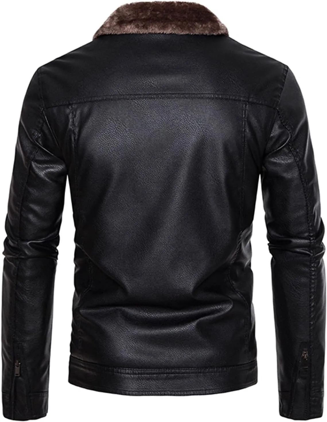Mens Slim Fit Faux Leather Jacket Brown Sherpa Fleece Lined Motorcycle Jacket Zip Up Biker Bomber Jacket