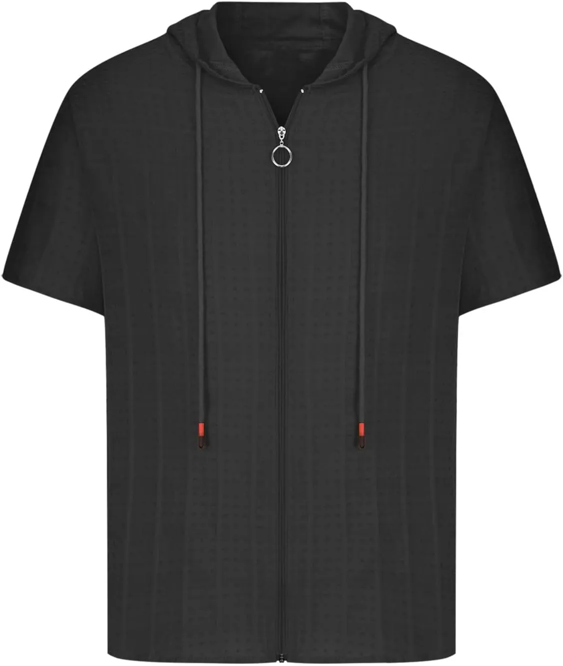 Men's Slim Fit Short Sleeve Hoodies Summer Full Zip Swiss Dot Drawstring Hooded Cardigan Tops Casual Beach T Shirts