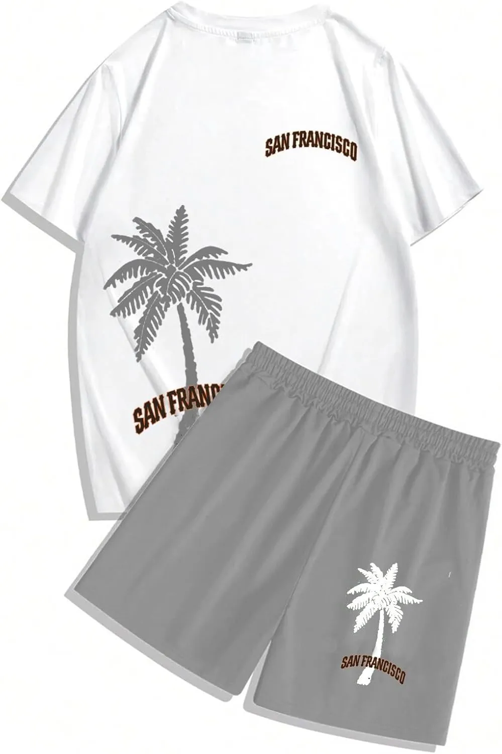 Men's Summer Beach Outfits 2 Piece Coconut Palm Printed T Shirts and Short Set Big Tall Shorts Hawaiian Sets