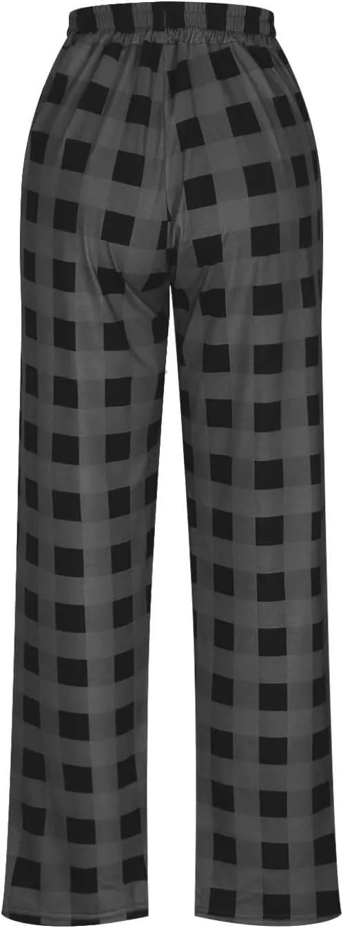 Men's Sweatpants Drawstring Lounge Bottoms Plaid Print Adjustable Pants Workout Lightweight Pajama Pant with Pockets