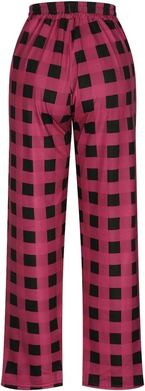 Men's Sweatpants Drawstring Lounge Bottoms Plaid Print Adjustable Pants Workout Lightweight Pajama Pant with Pockets