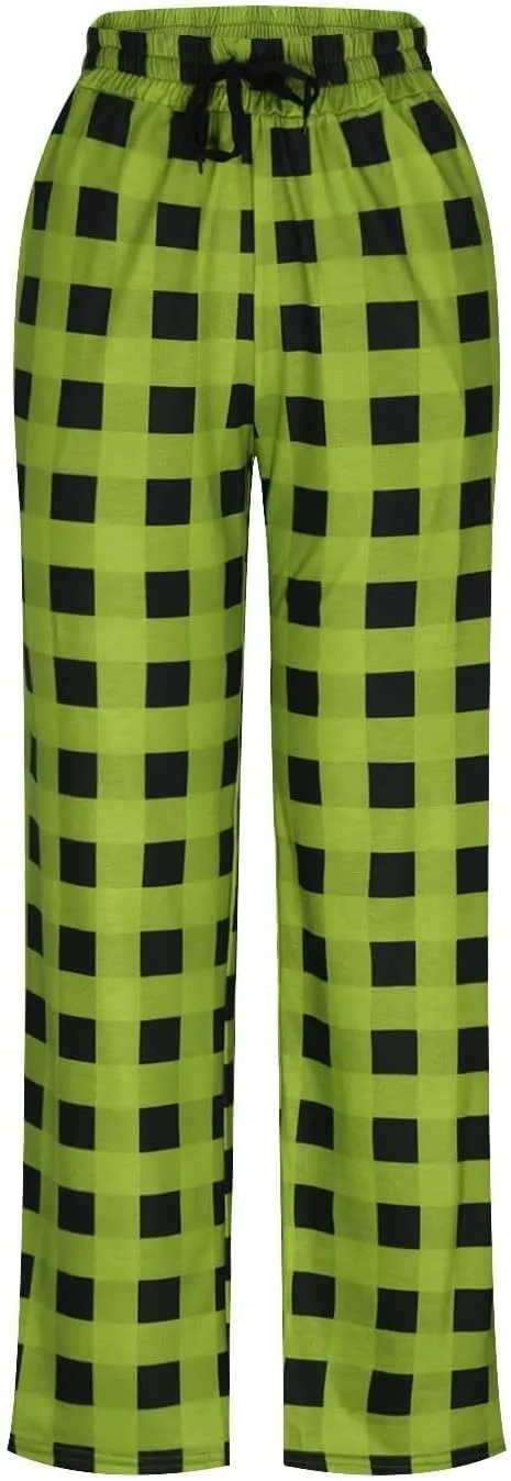 Men's Sweatpants Drawstring Lounge Bottoms Plaid Print Adjustable Pants Workout Lightweight Pajama Pant with Pockets