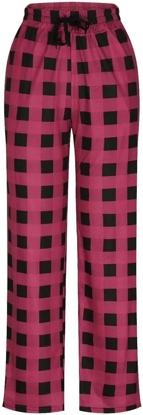 Men's Sweatpants Drawstring Lounge Bottoms Plaid Print Adjustable Pants Workout Lightweight Pajama Pant with Pockets