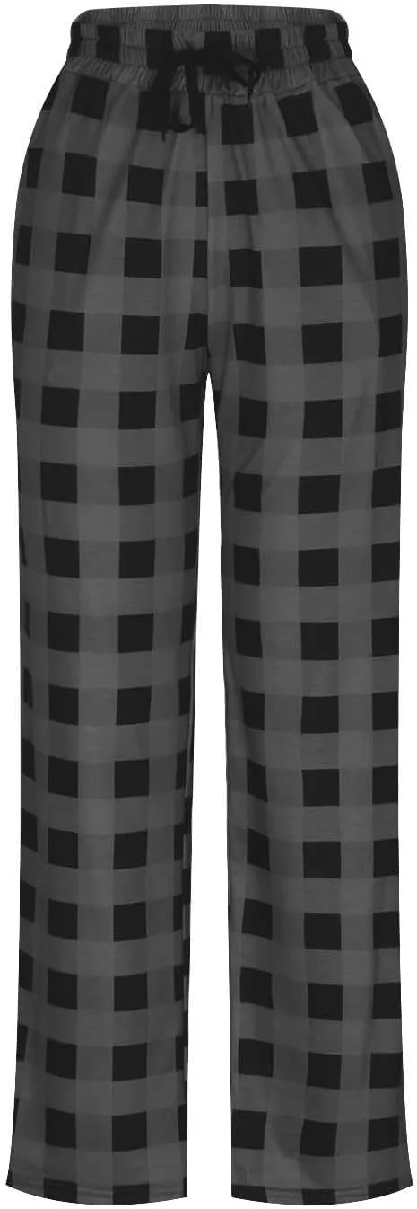 Men's Sweatpants Drawstring Lounge Bottoms Plaid Print Adjustable Pants Workout Lightweight Pajama Pant with Pockets
