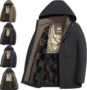 Mens Thermal Thick Hooded Parka Coat, Winter Casual Zip Up Hooded Warm Waterproof Jacket Coat for Outdoor