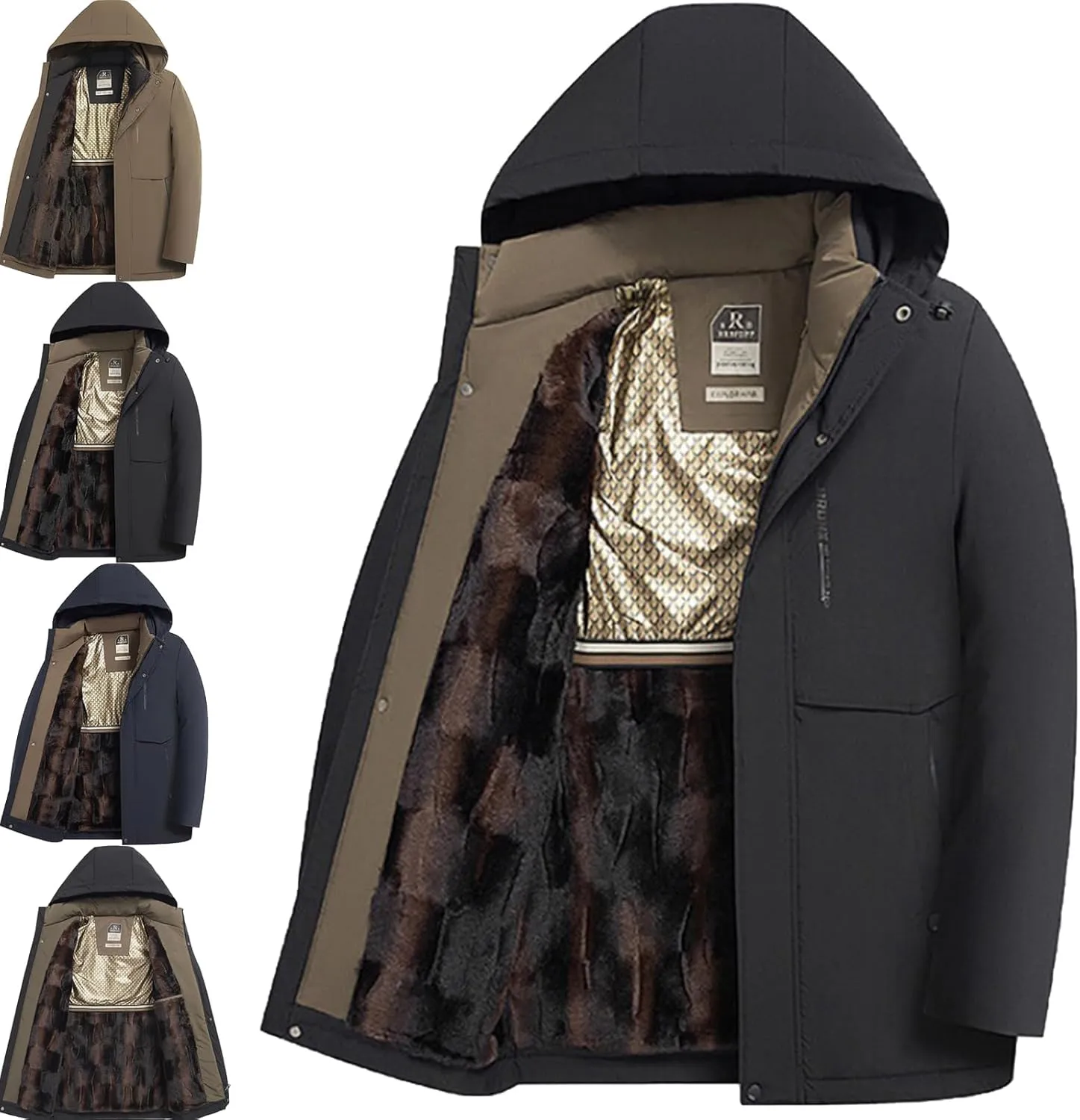 Mens Thermal Thick Hooded Parka Coat, Winter Casual Zip Up Hooded Warm Waterproof Jacket Coat for Outdoor
