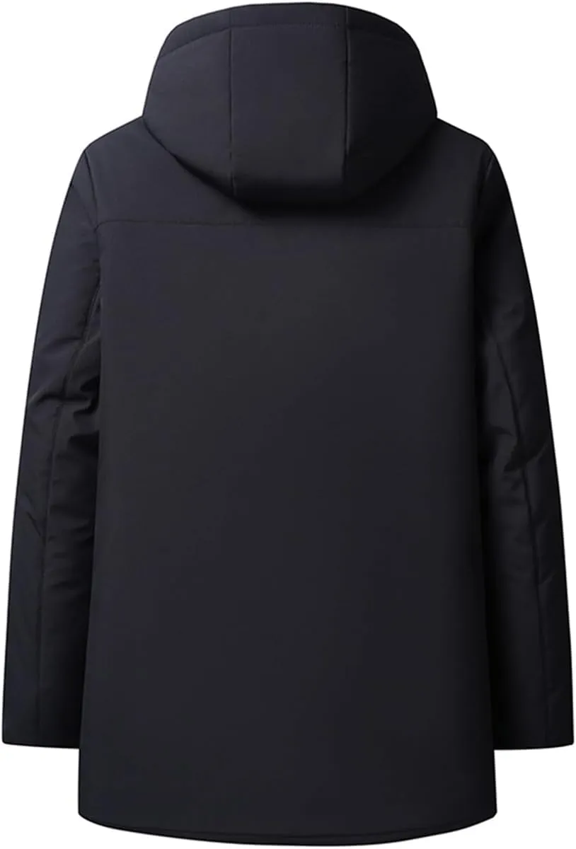 Mens Thermal Thick Hooded Parka Coat, Winter Casual Zip Up Hooded Warm Waterproof Jacket Coat for Outdoor