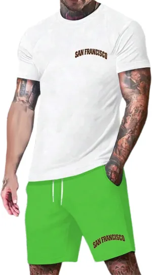 Men's Track Suits 2 Piece Set Letter Print Short Sleeve and Shorts Sets Comfort Tracksuits Summer Beach Outfits