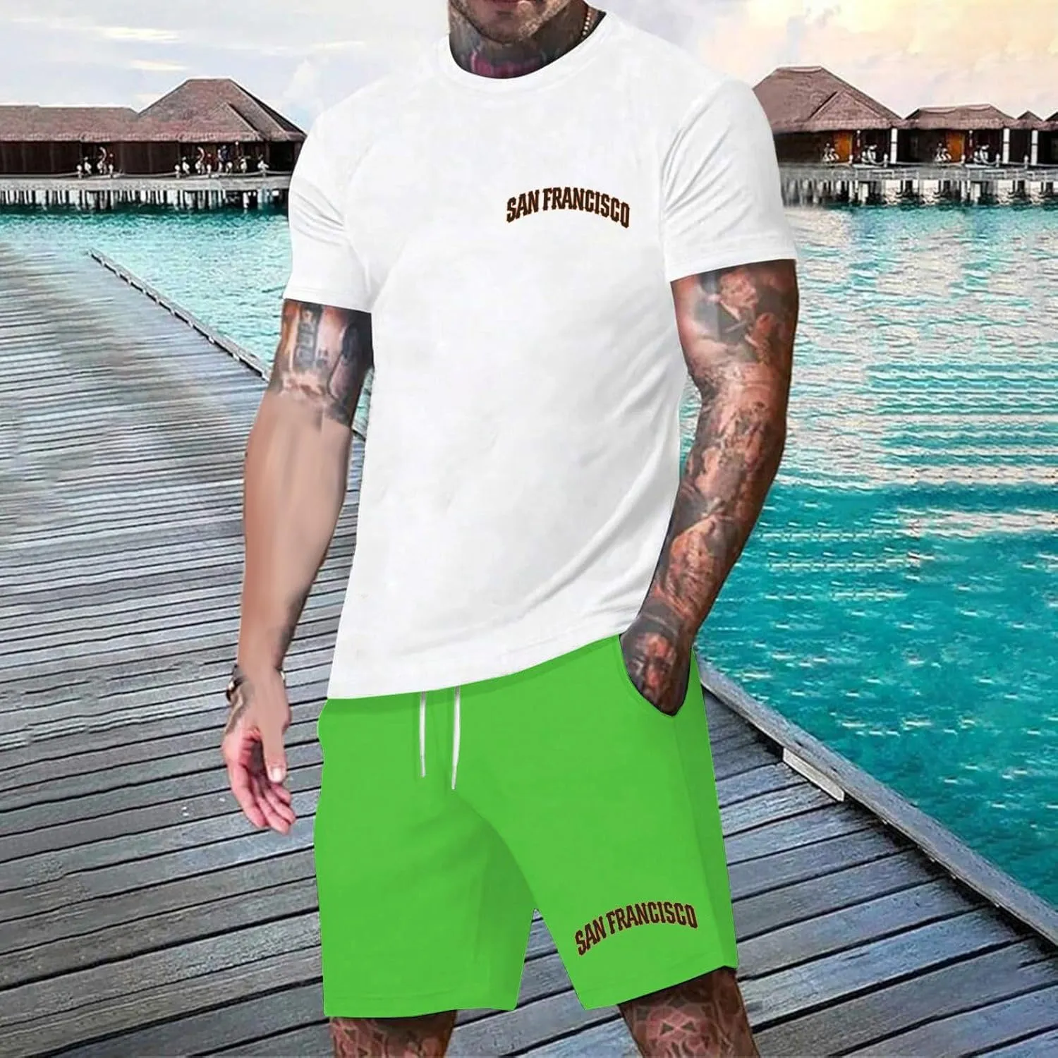 Men's Track Suits 2 Piece Set Letter Print Short Sleeve and Shorts Sets Comfort Tracksuits Summer Beach Outfits