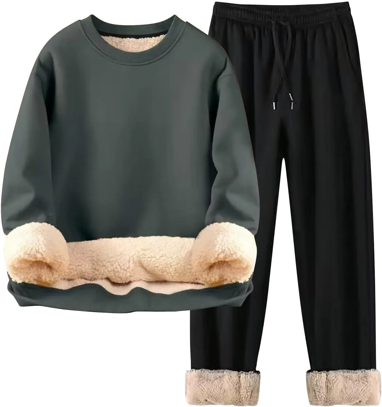 Men's Tracksuit Sherpa Fleece Lined Hoodie 2 Piece Athletic Sweatsuit Casual Fleece Sport Pant Suit Sets
