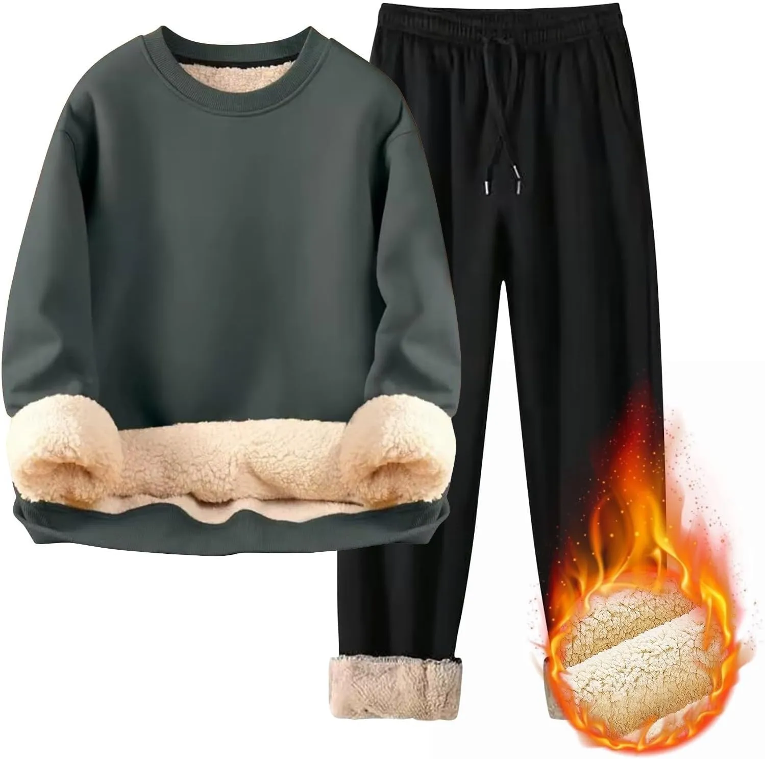 Men's Tracksuit Sherpa Fleece Lined Hoodie 2 Piece Athletic Sweatsuit Casual Fleece Sport Pant Suit Sets