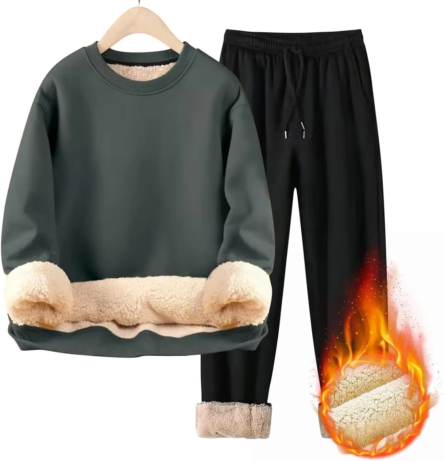Men's Tracksuit Sherpa Fleece Lined Hoodie 2 Piece Athletic Sweatsuit Casual Fleece Sport Pant Suit Sets