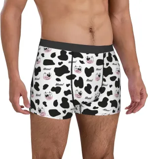 Mens Underwear Boxer Briefs - Cartoon Cute Cow Print Cow Head Breathable Men's Boxer Briefs with Flex Waistband