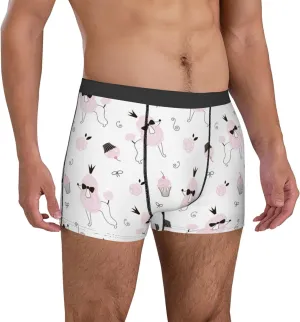 Mens Underwear Boxer Briefs - Cartoon Cute Poodle Dog Pink Cake Breathable Men's Boxer Briefs with Flex Waistband