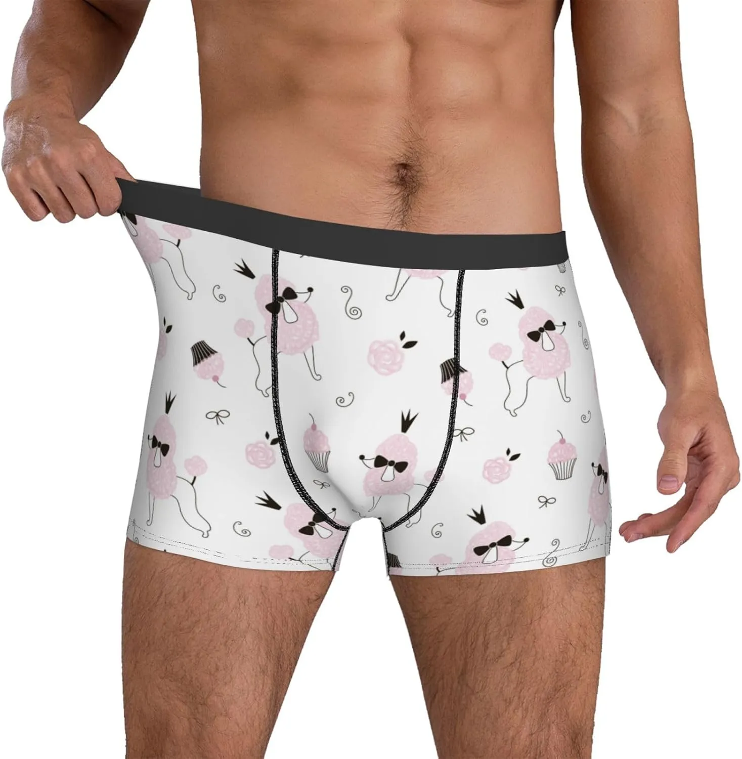 Mens Underwear Boxer Briefs - Cartoon Cute Poodle Dog Pink Cake Breathable Men's Boxer Briefs with Flex Waistband