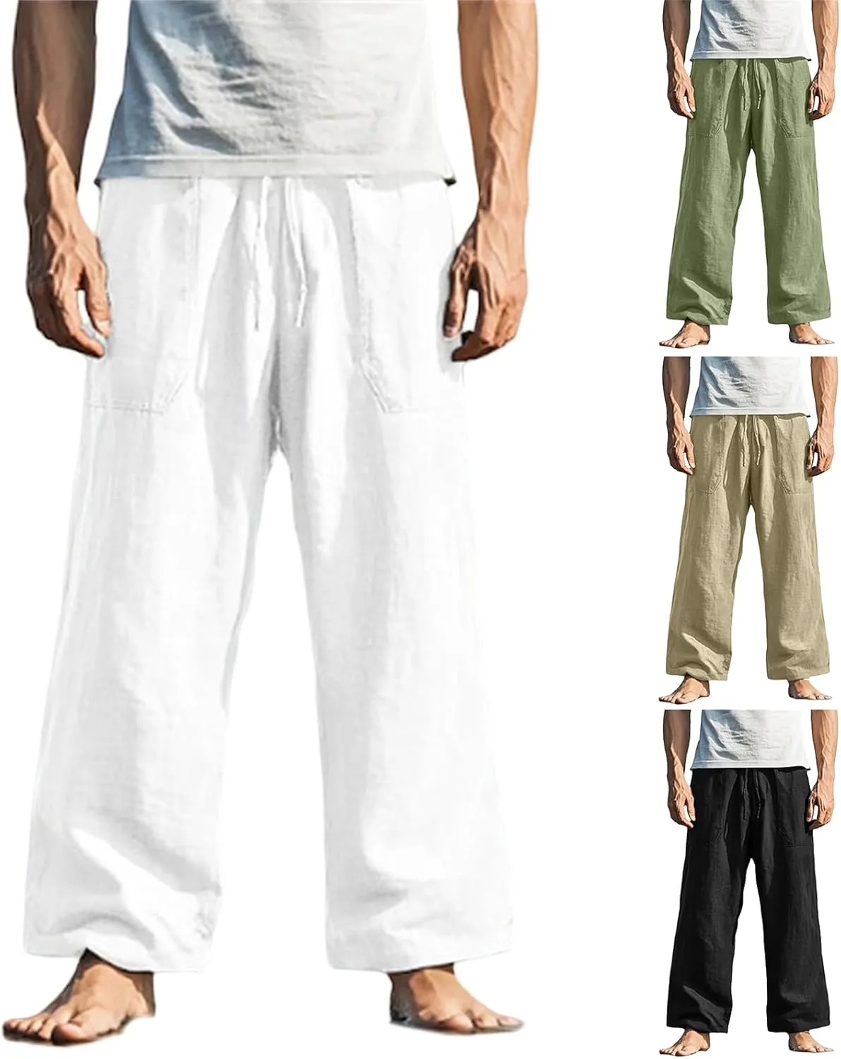 Mens Yoga Beach Pants Loose Fit Elastic Waist Straight Leg Pant Fashion Lightweight Casual Baggy Trouser with Pockets
