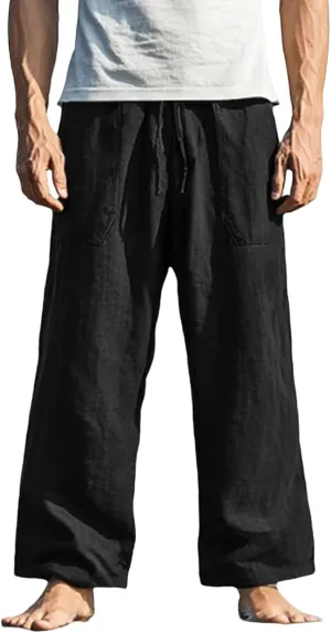 Mens Yoga Beach Pants Loose Fit Elastic Waist Straight Leg Pant Fashion Lightweight Casual Baggy Trouser with Pockets