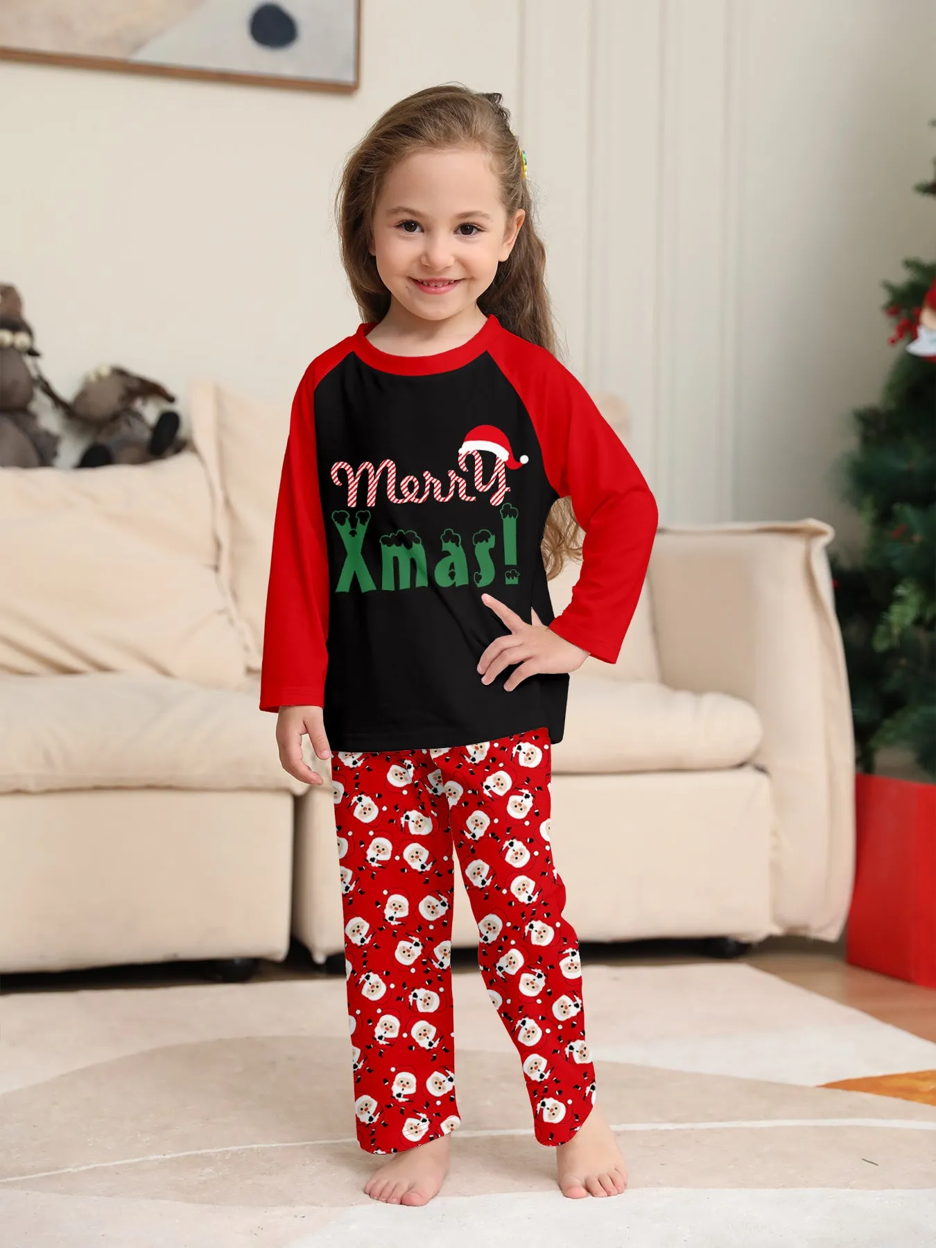 “Merry Xmas” Santa Claus Print Family Pajama Set