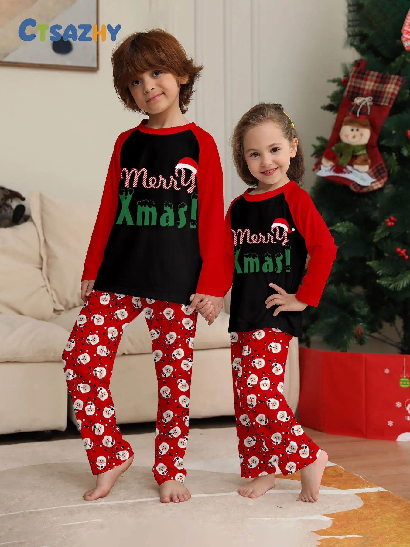 “Merry Xmas” Santa Claus Print Family Pajama Set