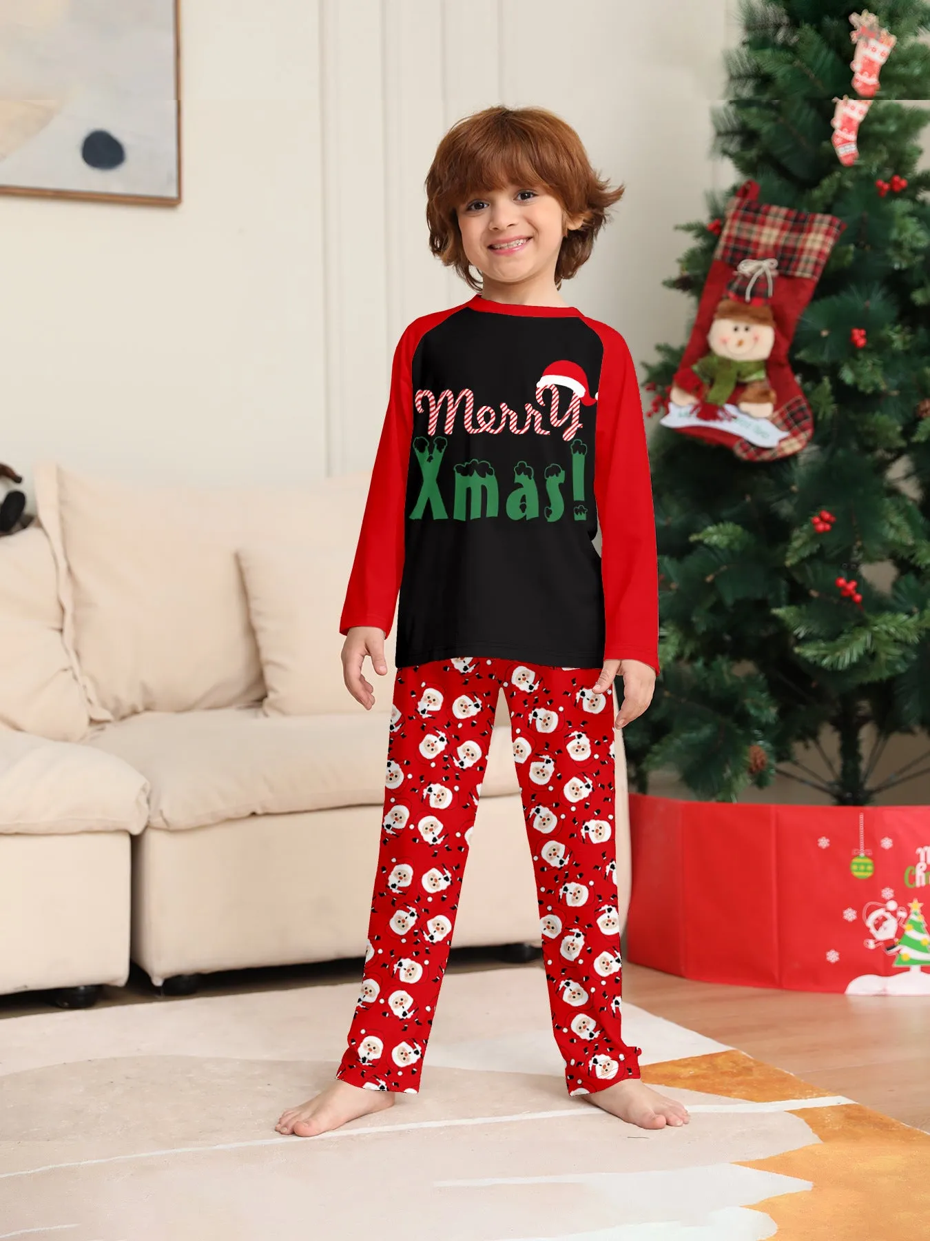 “Merry Xmas” Santa Claus Print Family Pajama Set