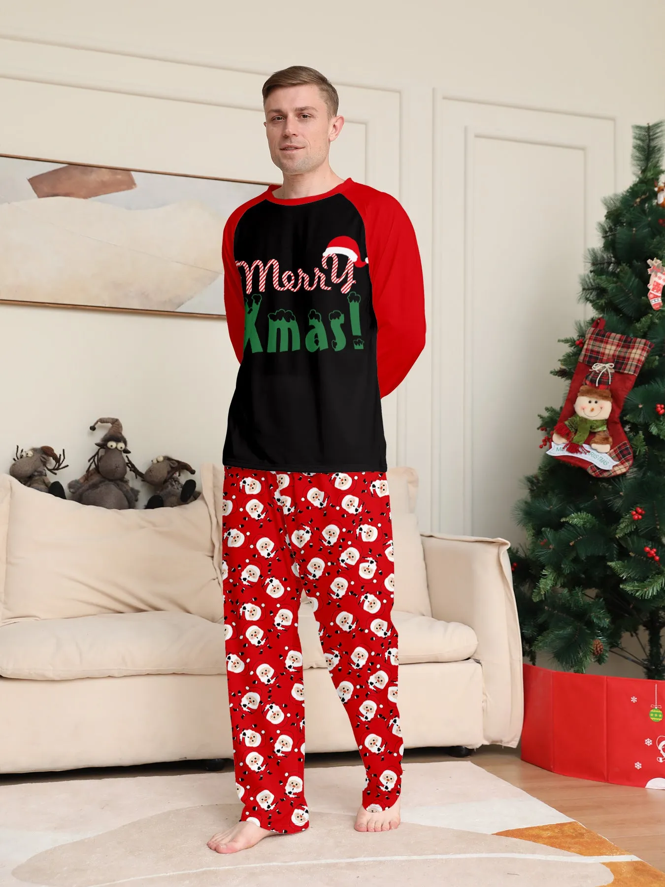 “Merry Xmas” Santa Claus Print Family Pajama Set