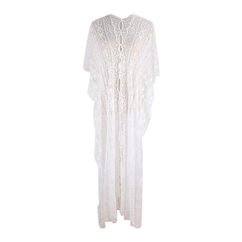 Mesh Embroidered Robe Loose Plus Size Bikini Blouse