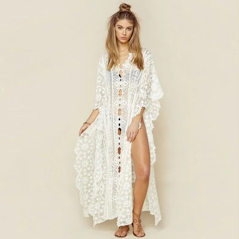 Mesh Embroidered Robe Loose Plus Size Bikini Blouse