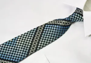 Micheal Angelo Silk Tie Blue Checker & Silver Chains With Silver Sparkles