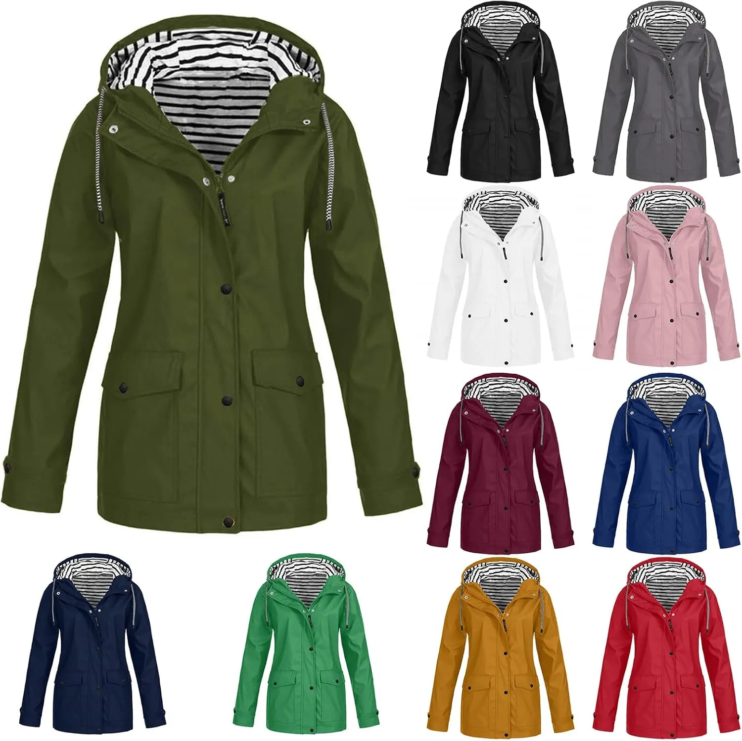 Mmoneyake Raincoat for Women Lightweight Waterproof Rain Jackets Outdoor Travel Hiking Windbreaker Long Hooded Trench Coats