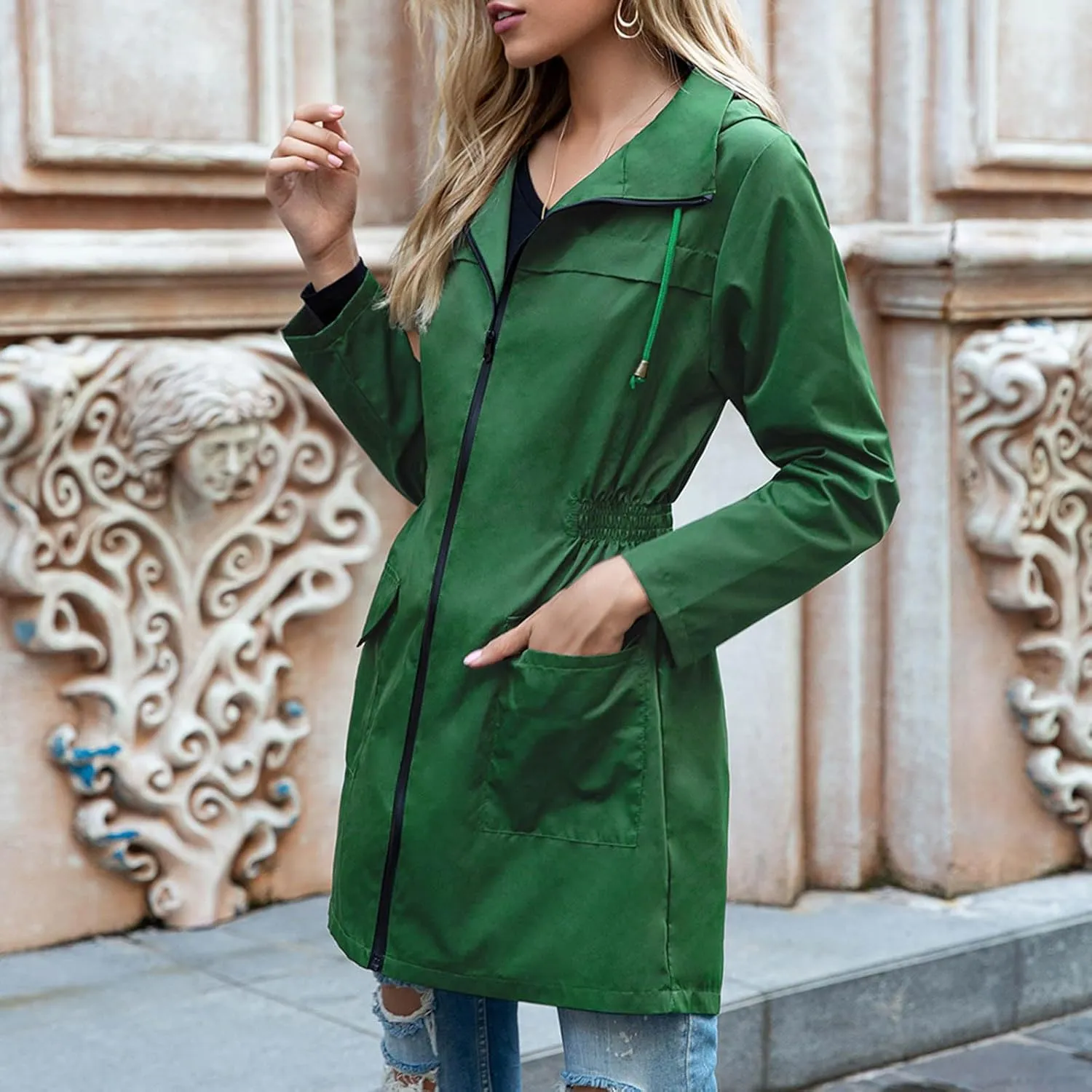 Mmoneyake Raincoats for Women with Hood Waterproof Windbreaker Rain Jacket Lightweight Climbing Outdoor Hooded Trench Coats