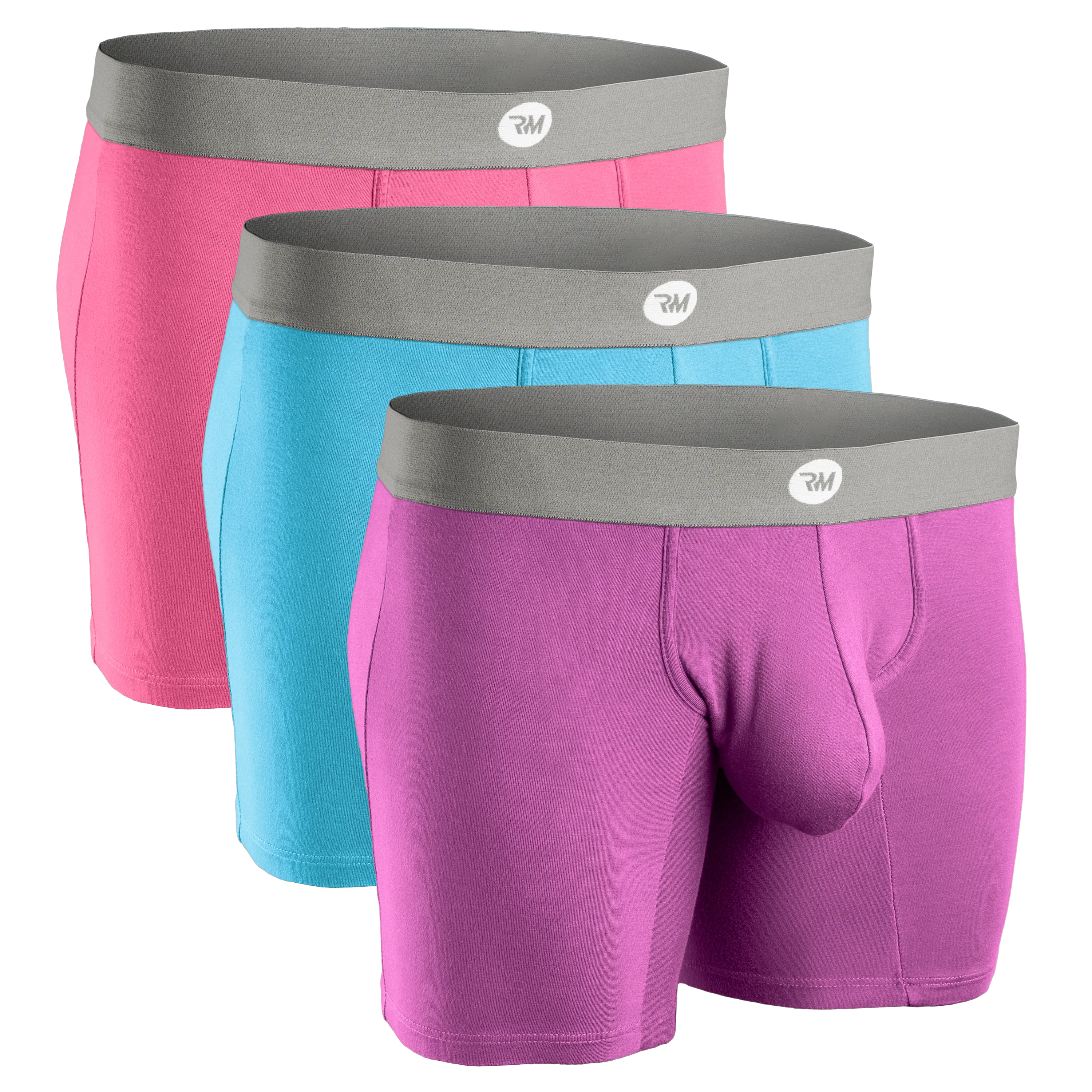 Modal 7in Boxer Briefs No Fly 3pk Red/Purple/Sky Blue