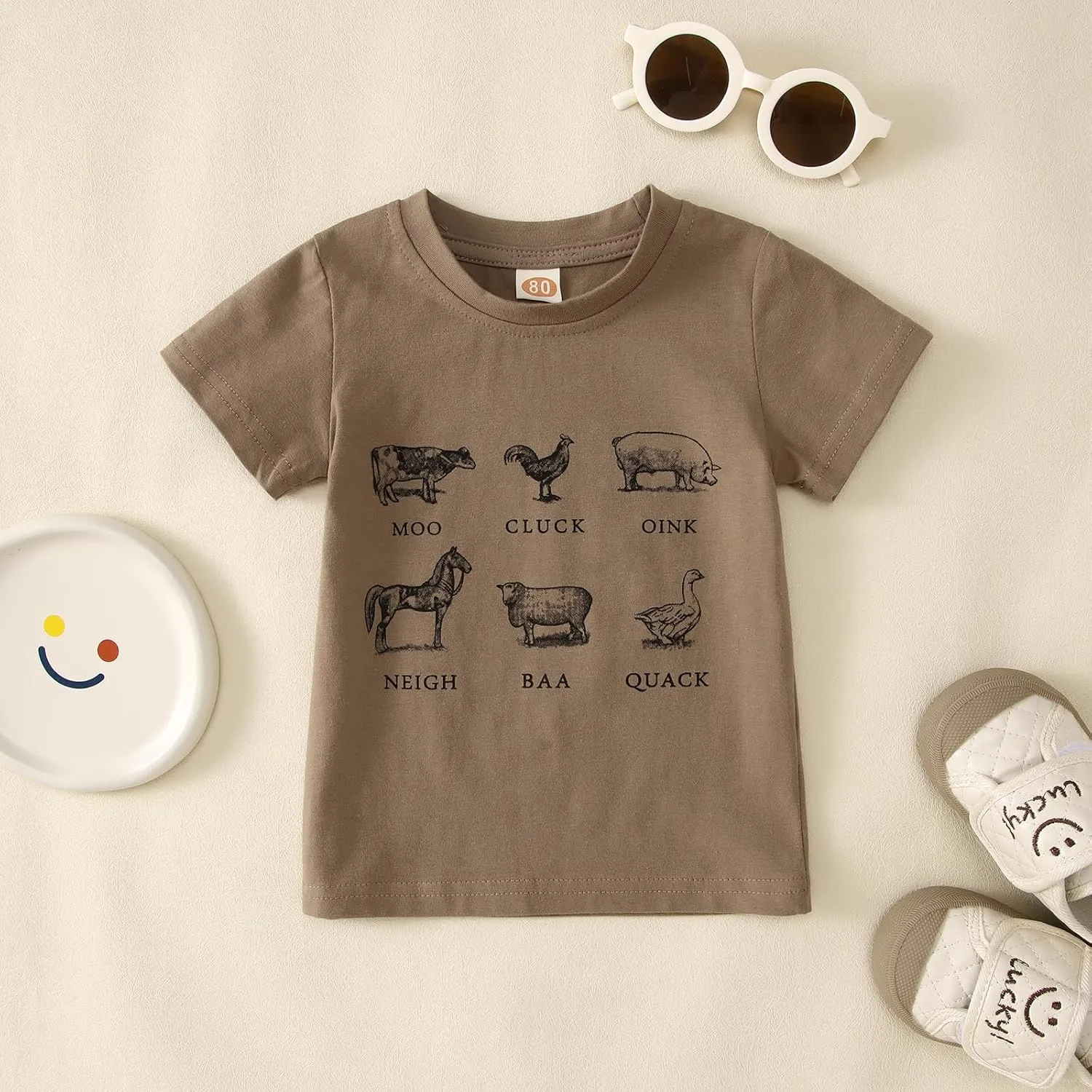MODNTOGA Baby Boy Farm Shirt Short Sleeve Animals Graphic T-Shirt Kids Boy Cow Tops Toddler Funny Letter Print Tees