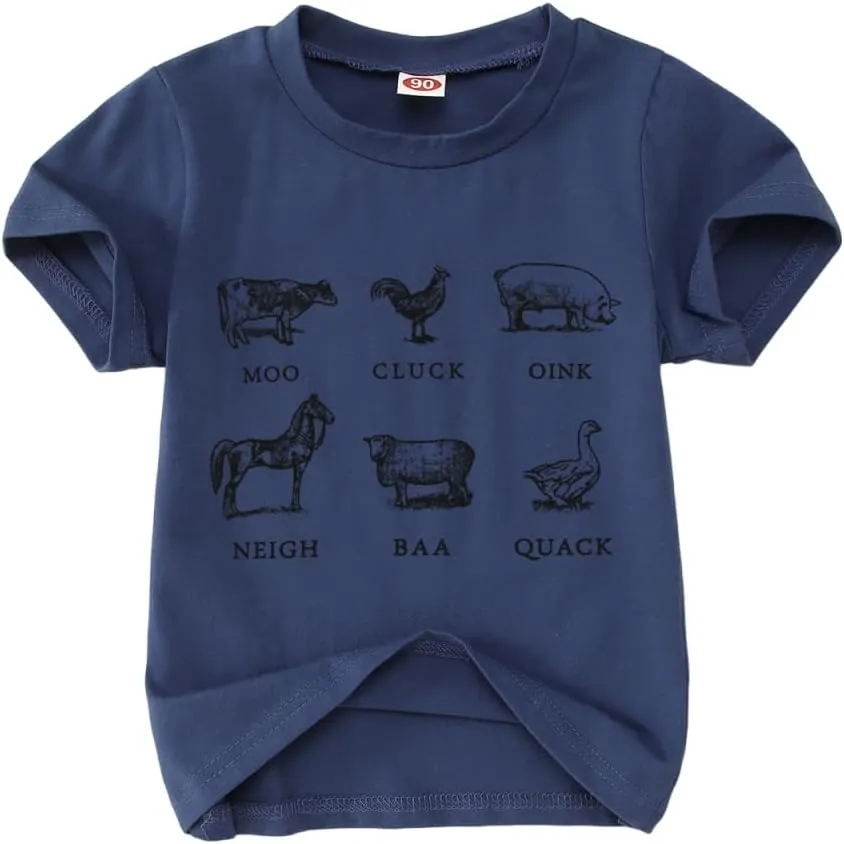 MODNTOGA Baby Boy Farm Shirt Short Sleeve Animals Graphic T-Shirt Kids Boy Cow Tops Toddler Funny Letter Print Tees