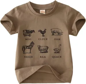 MODNTOGA Baby Boy Farm Shirt Short Sleeve Animals Graphic T-Shirt Kids Boy Cow Tops Toddler Funny Letter Print Tees