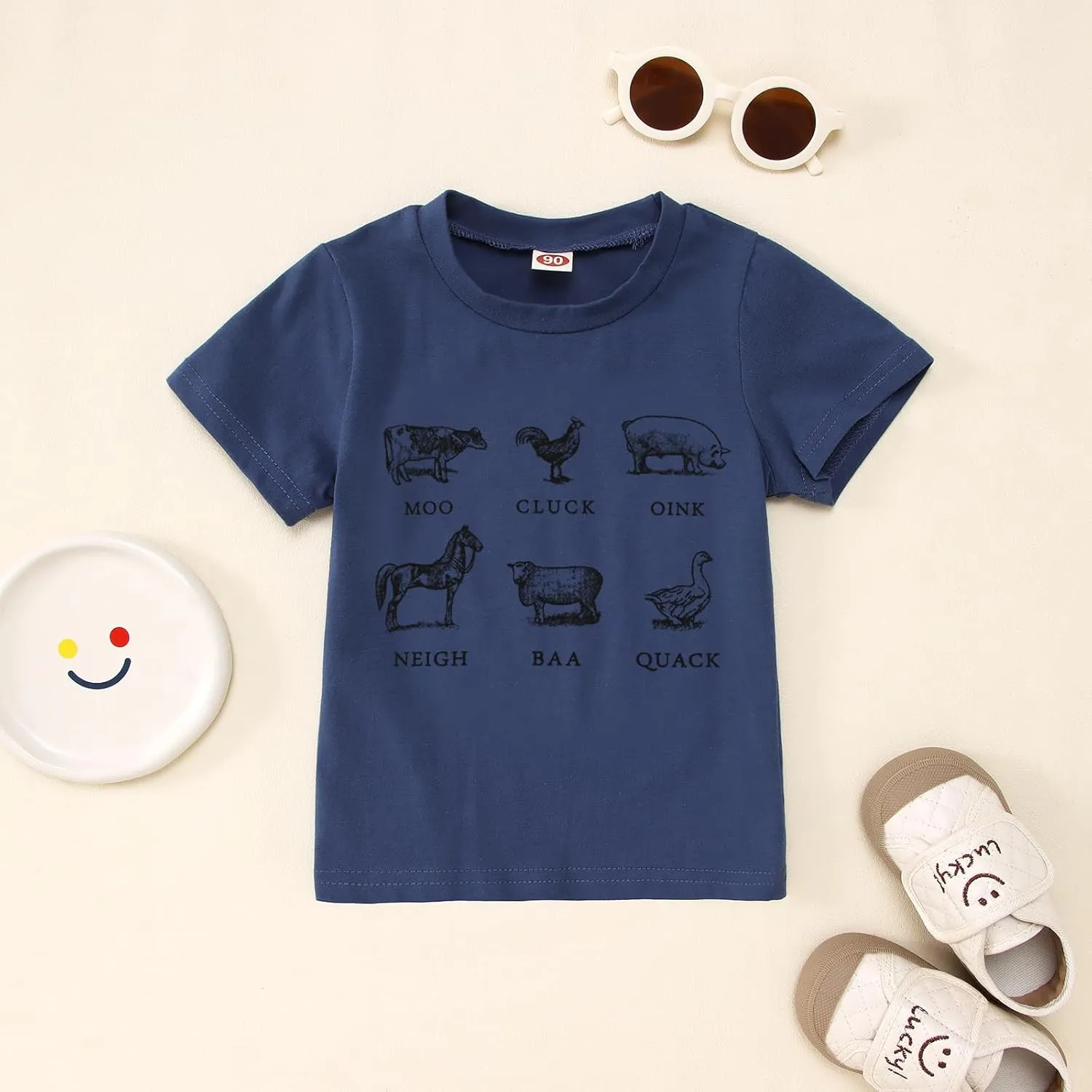 MODNTOGA Baby Boy Farm Shirt Short Sleeve Animals Graphic T-Shirt Kids Boy Cow Tops Toddler Funny Letter Print Tees