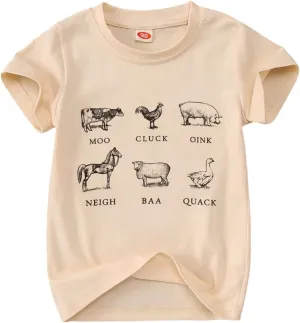 MODNTOGA Baby Boy Farm Shirt Short Sleeve Animals Graphic T-Shirt Kids Boy Cow Tops Toddler Funny Letter Print Tees