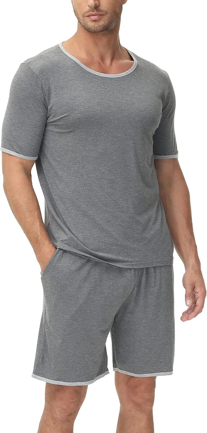 MoFiz Men's Pajamas Set Sleepwear Sleep Shirt and Shorts Pajama Set Lightweight Soft Mens Pjs Lounge Set with Pockets S-3XL