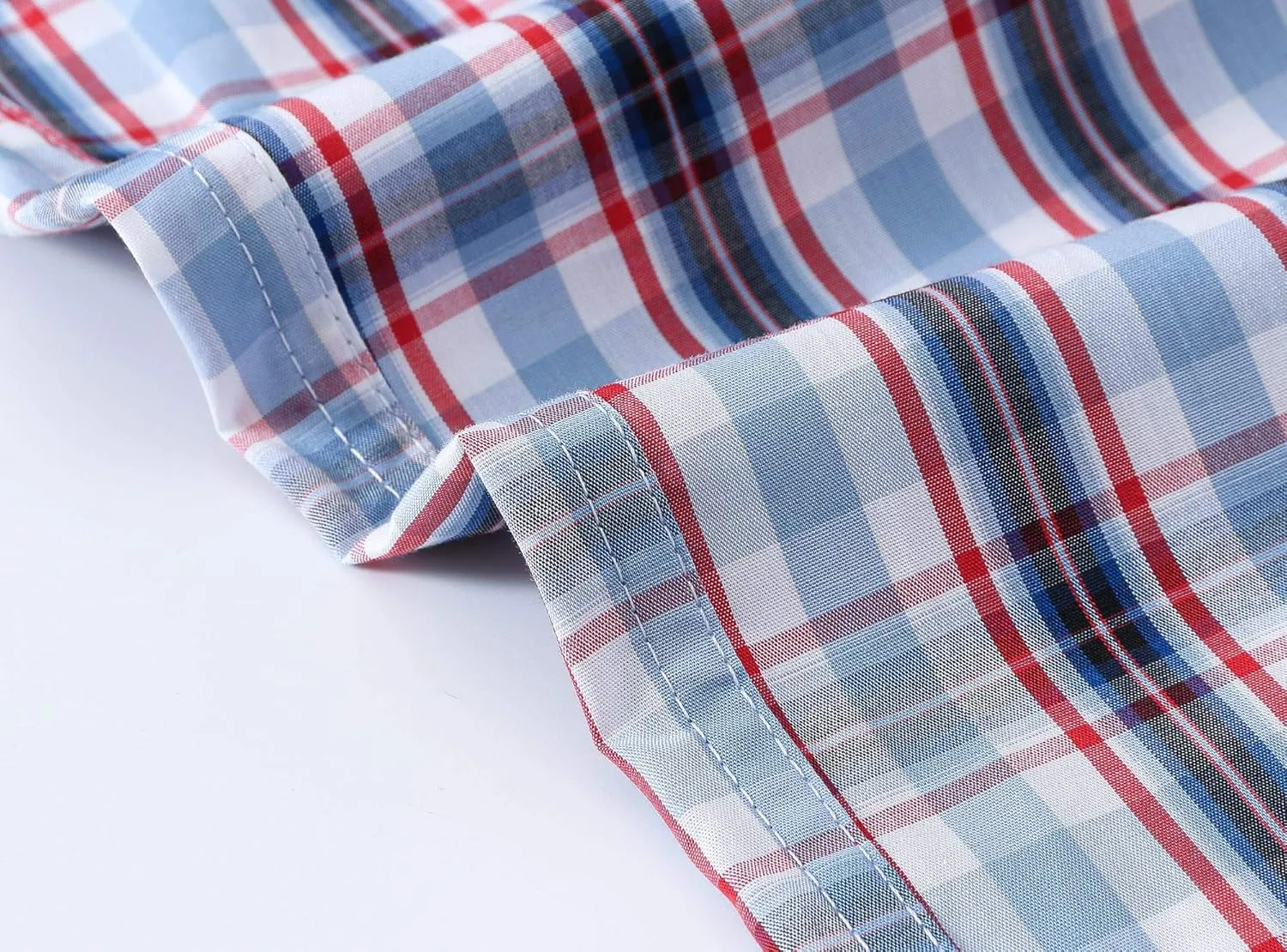 MoFiz Men's Plaid Pajama Shorts 3-Pack Cotton Sleep Lounge Shorts Lightweight Soft Summer Nightwear with Pockets Button Fly