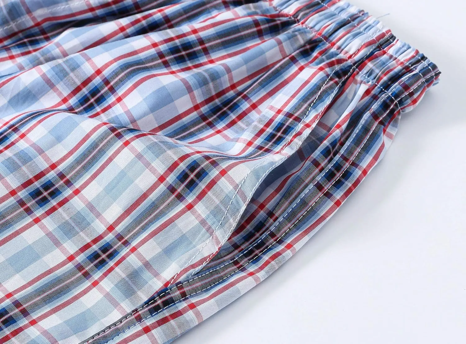 MoFiz Men's Plaid Pajama Shorts 3-Pack Cotton Sleep Lounge Shorts Lightweight Soft Summer Nightwear with Pockets Button Fly