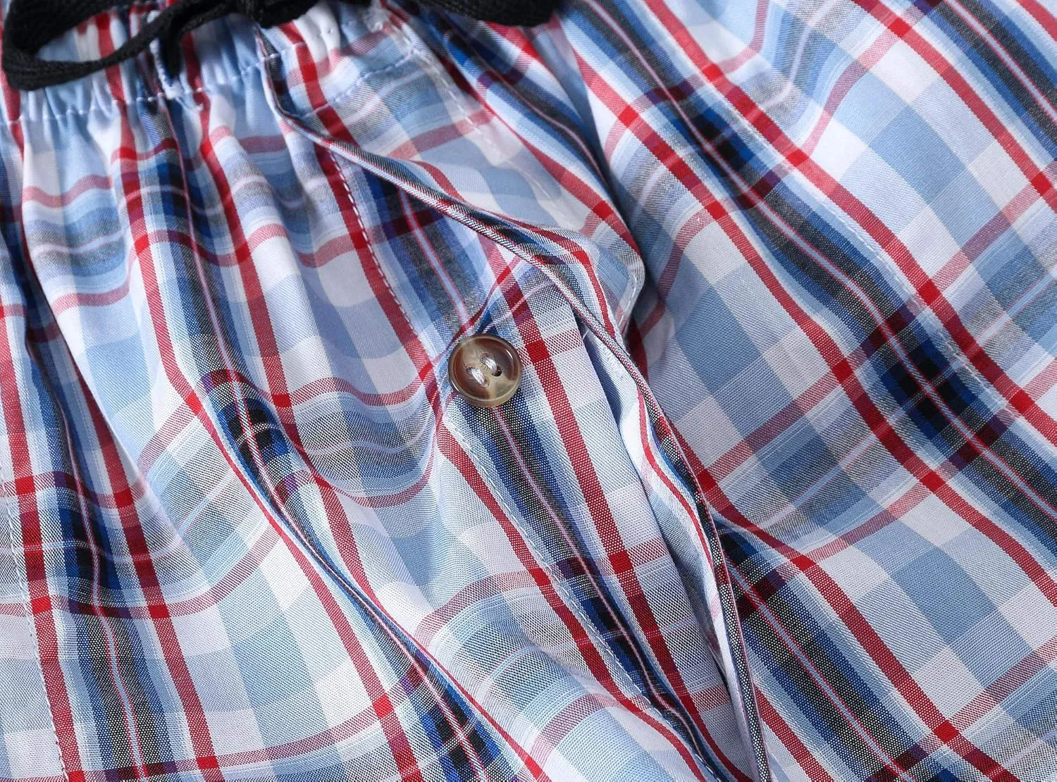 MoFiz Men's Plaid Pajama Shorts 3-Pack Cotton Sleep Lounge Shorts Lightweight Soft Summer Nightwear with Pockets Button Fly