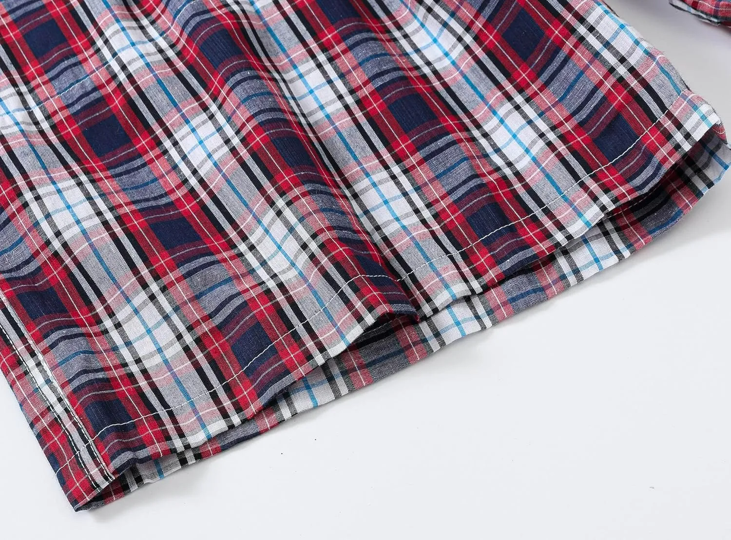 MoFiz Men's Plaid Pajama Shorts 3-Pack Cotton Sleep Lounge Shorts Lightweight Soft Summer Nightwear with Pockets Button Fly