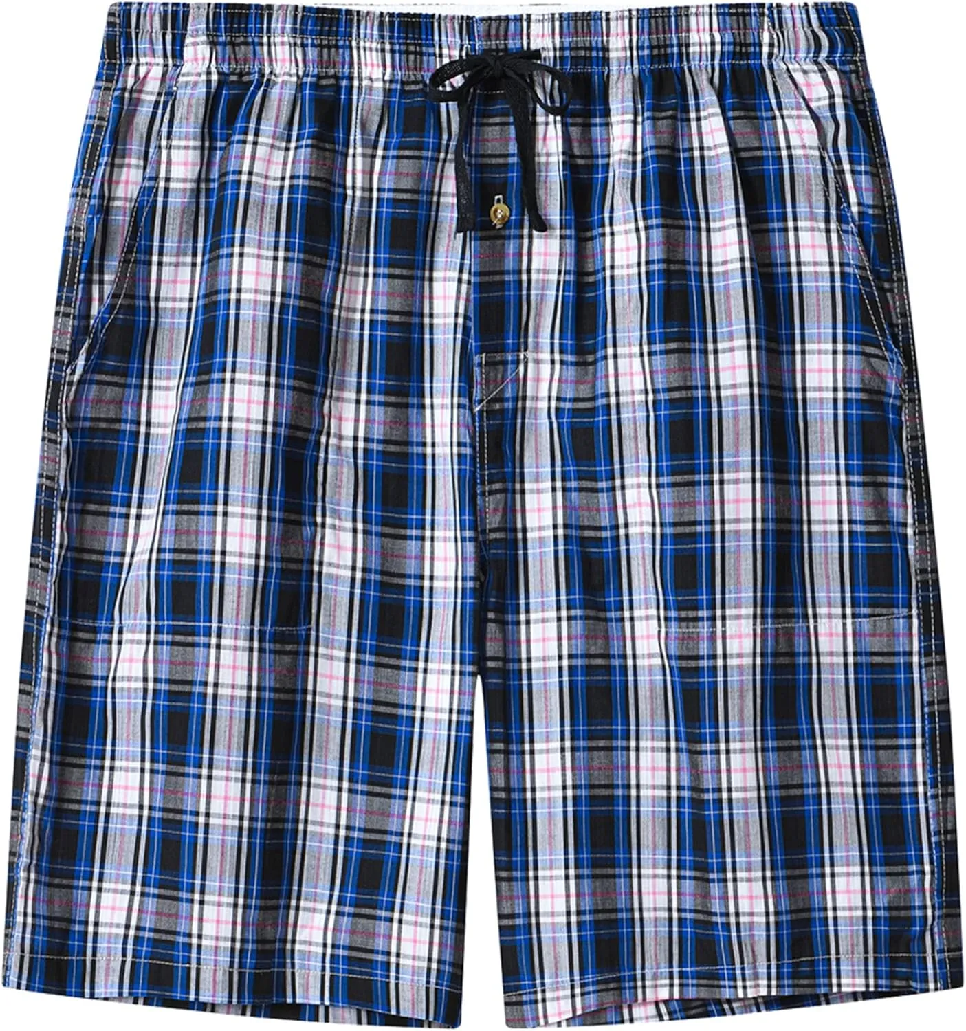MoFiz Men's Plaid Pajama Shorts 3-Pack Cotton Sleep Lounge Shorts Lightweight Soft Summer Nightwear with Pockets Button Fly