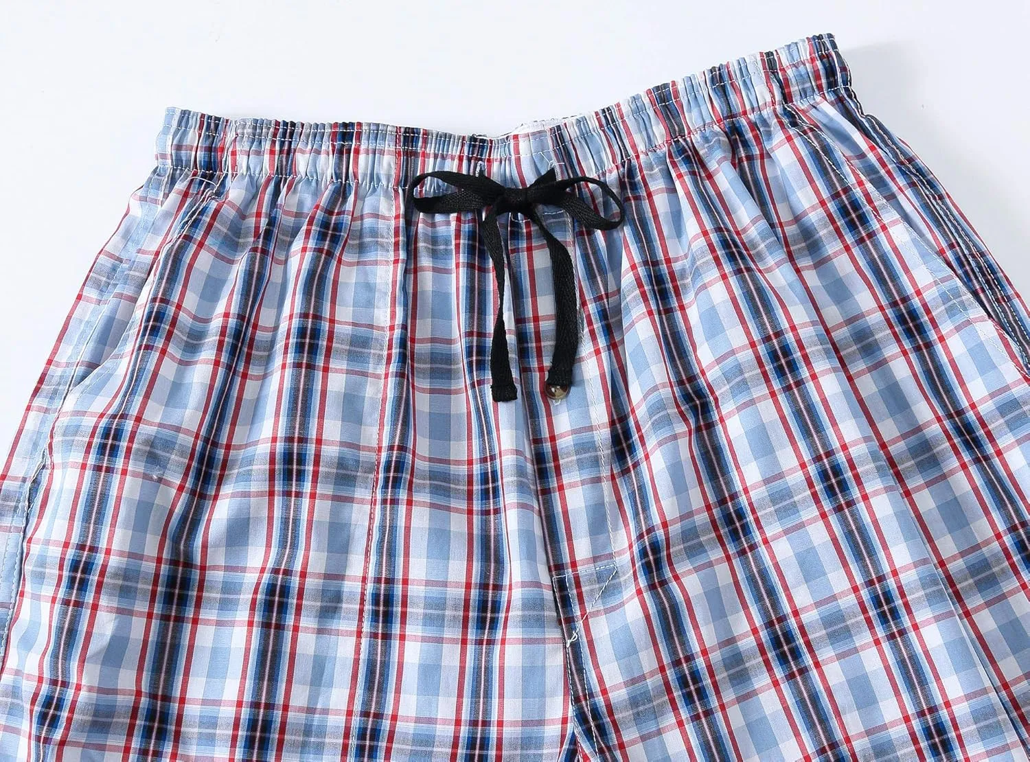 MoFiz Men's Plaid Pajama Shorts 3-Pack Cotton Sleep Lounge Shorts Lightweight Soft Summer Nightwear with Pockets Button Fly