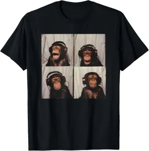 Monkey Wearing Headphones Art Chimp Animal Photobooth T-Shirt