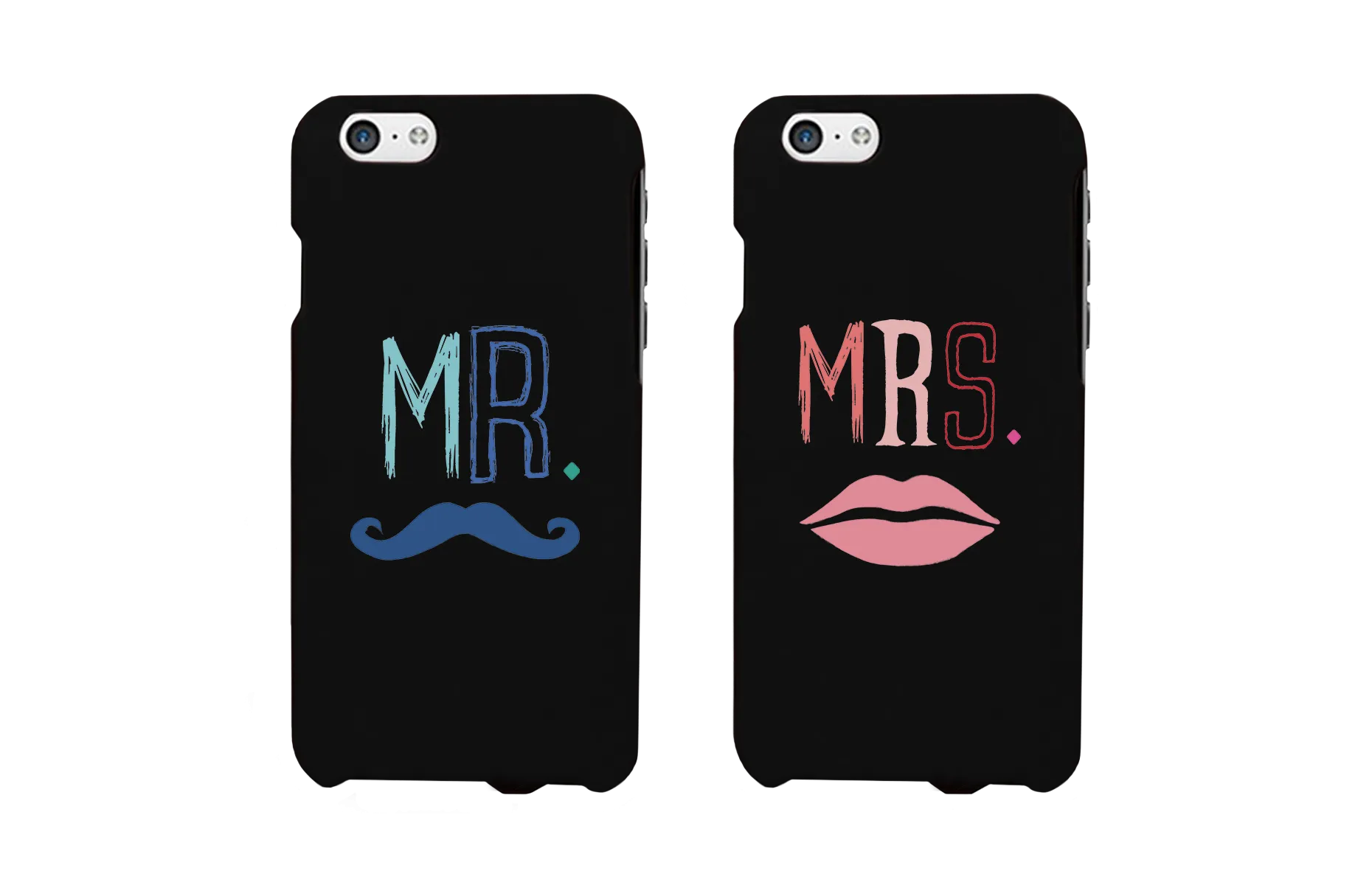 Mr. Blue Mustache & Mrs. Pink Lips Matching Couple Black Phonecases (Set)