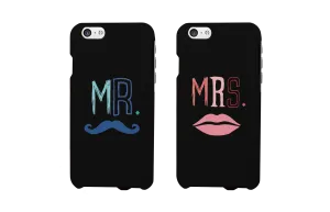 Mr. Blue Mustache & Mrs. Pink Lips Matching Couple Black Phonecases (Set)