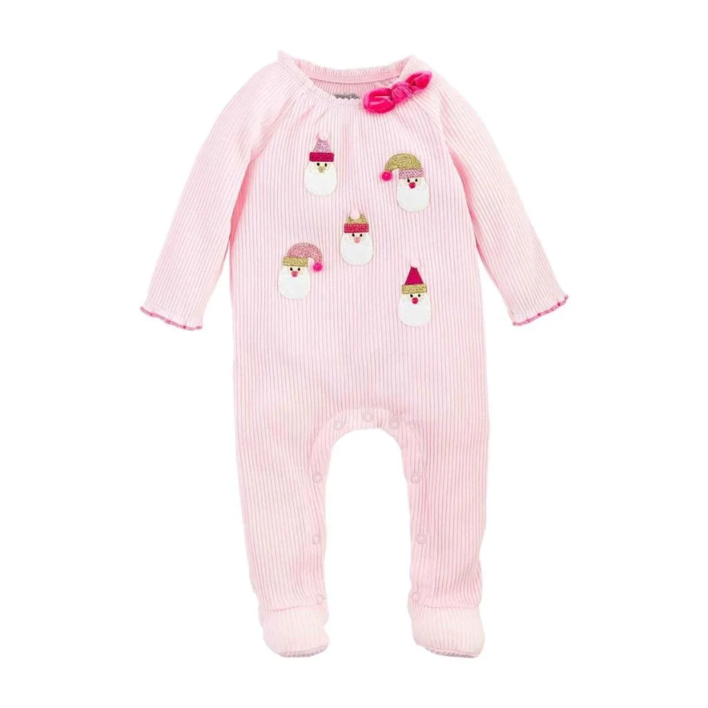 Mud Pie Kids Ribbed Santa with Pom-Pom Hat Pink Christmas Baby Girls 1 Pc Sleeper Set
