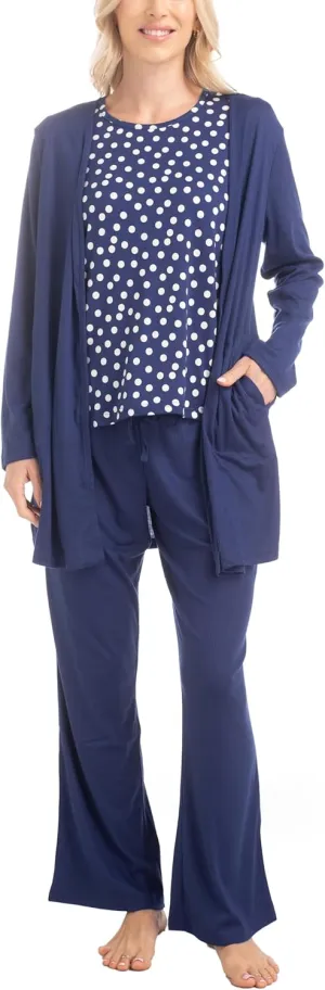 MUK LUKS Anything 3 Piece Women's Pajamas, Sleep and Lounge Set, Soft Pjs, Matching Long Sleeve Cardigan